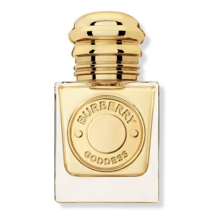 Burberry Goddess Parfym 30 ml - Elegant parfymflaska från Burberry med namnet 'Goddess'. Flaskan är i glas med en lyxig guldfärgad kork och detaljer. Perfekt för den som vill ha en sofistikerad doftupplevelse. Använt ett par gånger. Ord pris 1025. 