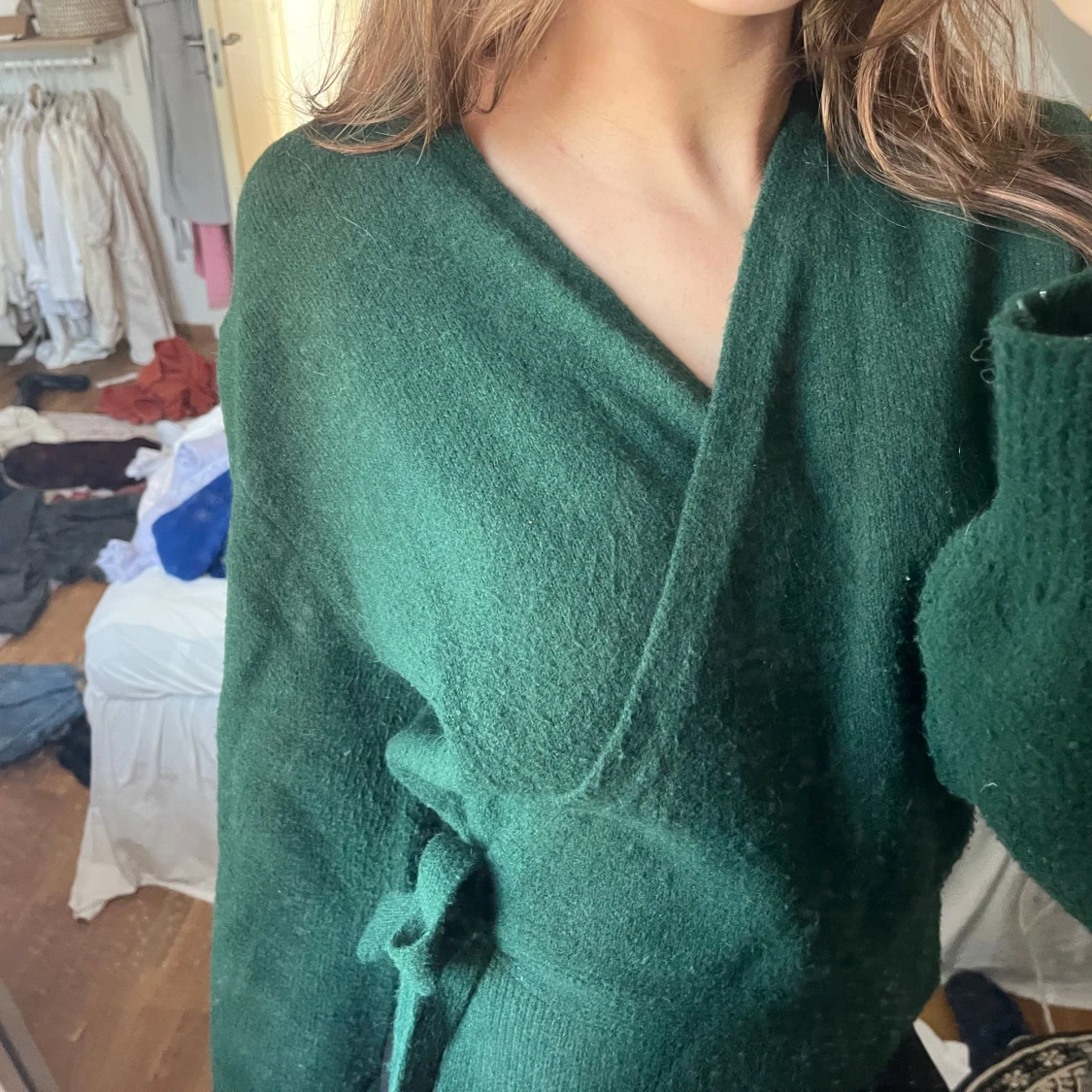 Mörkgrön omlottstickad tröja - 92