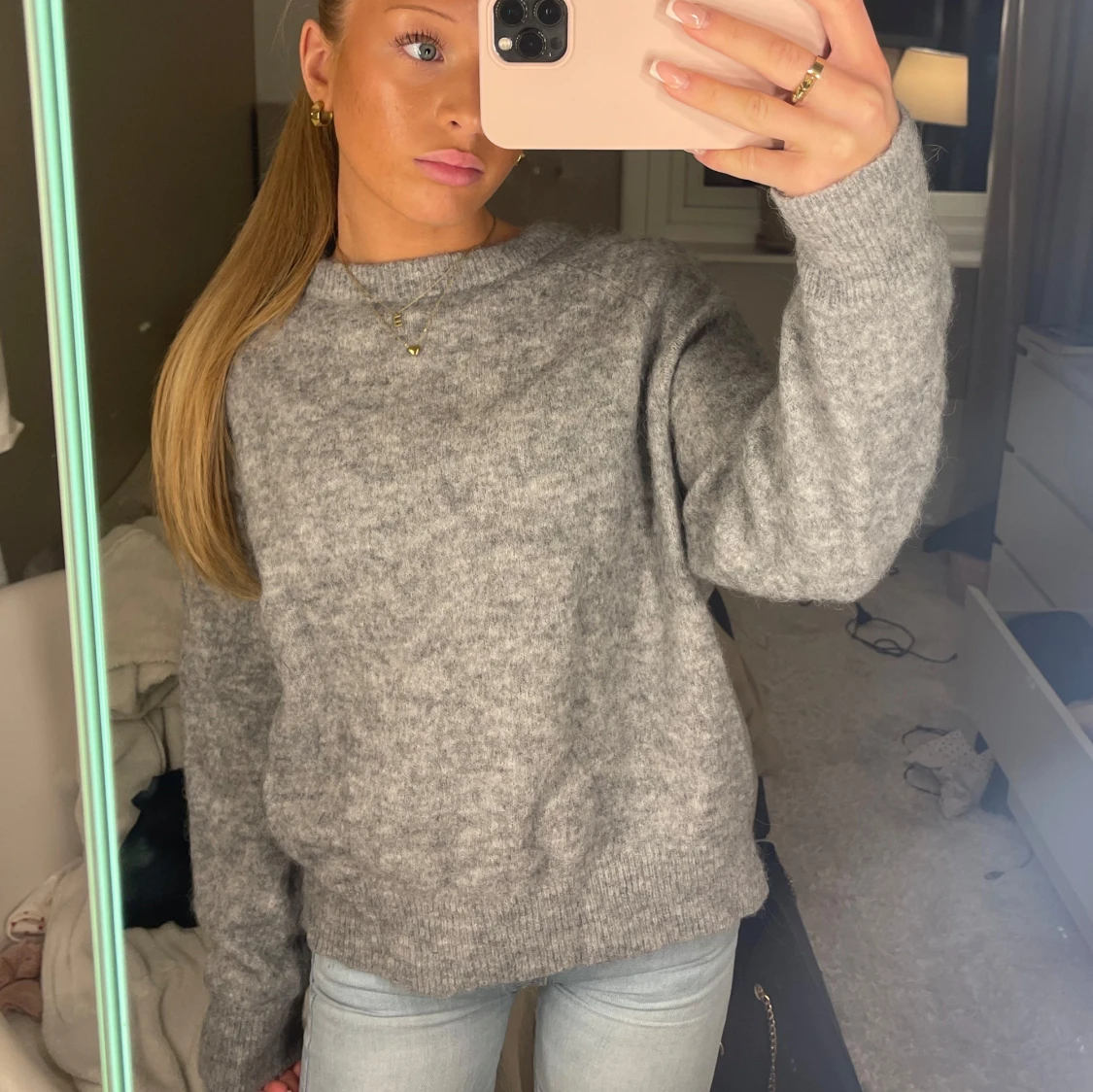 Grå stickad tröja - 91
