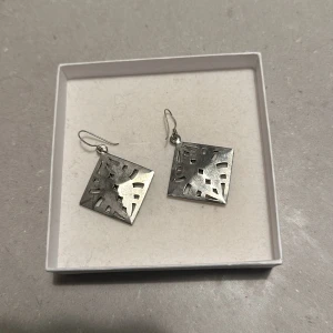 Silvriga fyrkantiga örhängen - Snygga silvriga örhängen i fyrkantig form med ett unikt utskuret mönster. Perfekta för att ge en stilren touch till din outfit. De är lätta och bekväma att bära hela dagen. Passar både till vardags och festliga tillfällen.