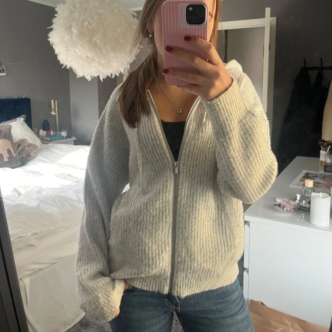 Stickad kofta med dragkedja - 90