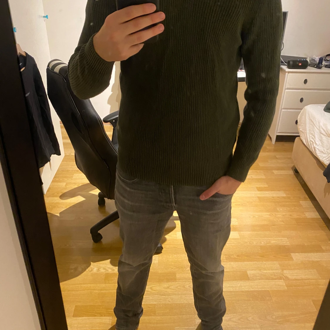 Grön Halvzip stickad tröja  - 90