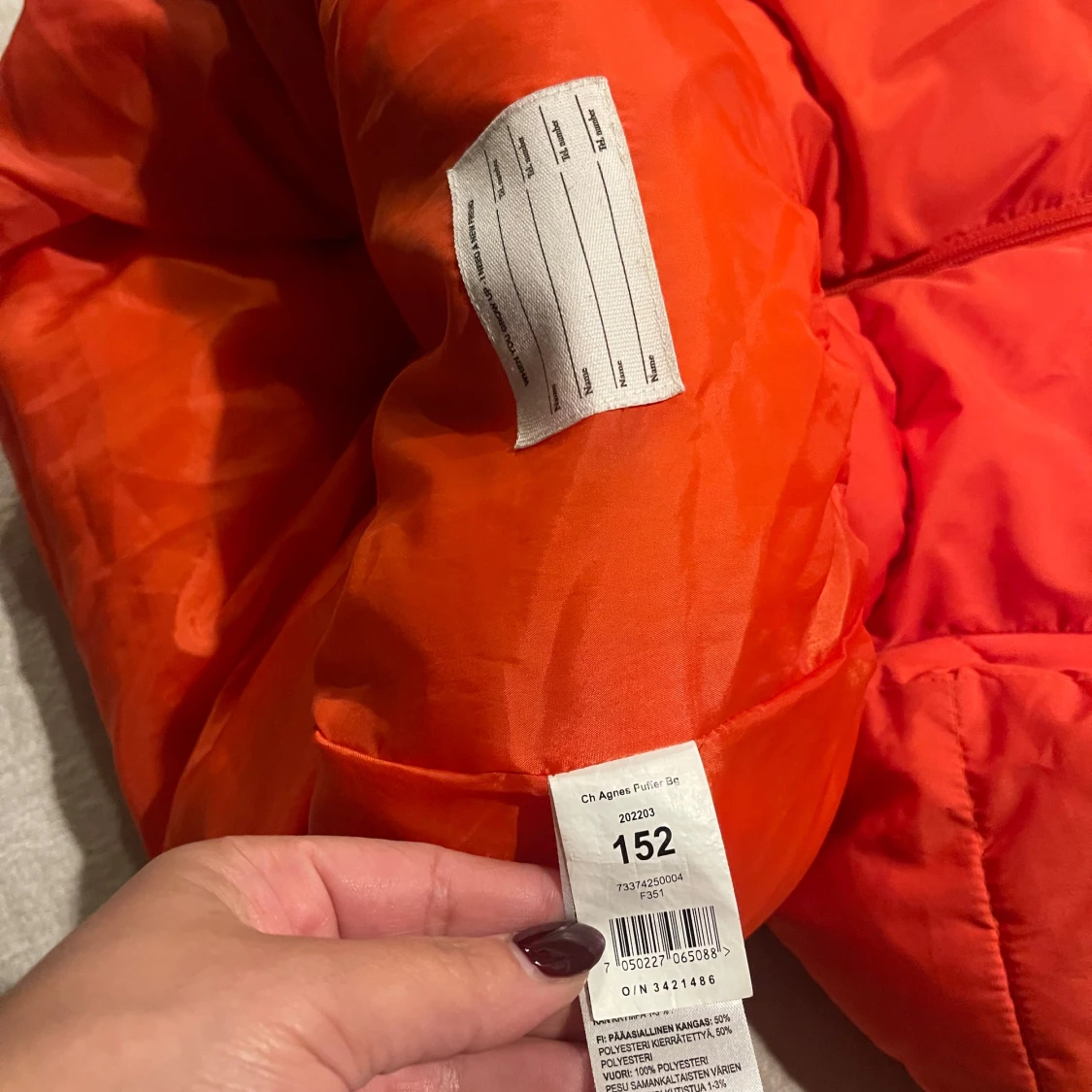 Orange pufferjacka med huva otvättad!  - 91