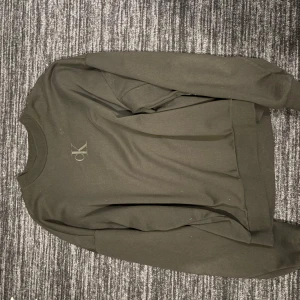  sweatshirt från Calvin Klein - Säljer en stilren sweatshirt från Calvin Klein med logga på bröstet och text på ryggen. Tröjan har långa ärmar och en klassisk rund halsringning. Perfekt för en avslappnad look.