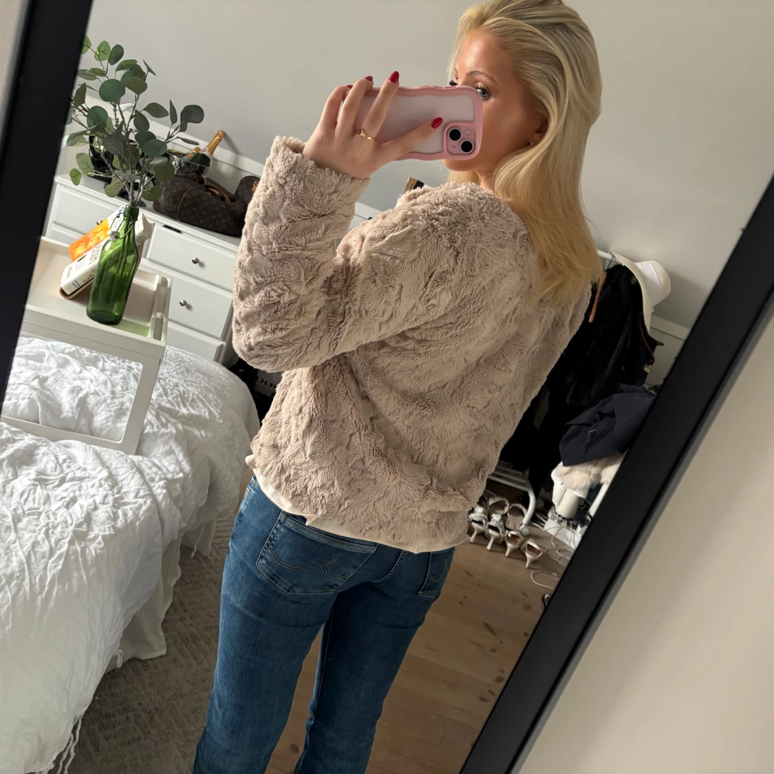 Rosa/beige pälsjacka/kofta - 1