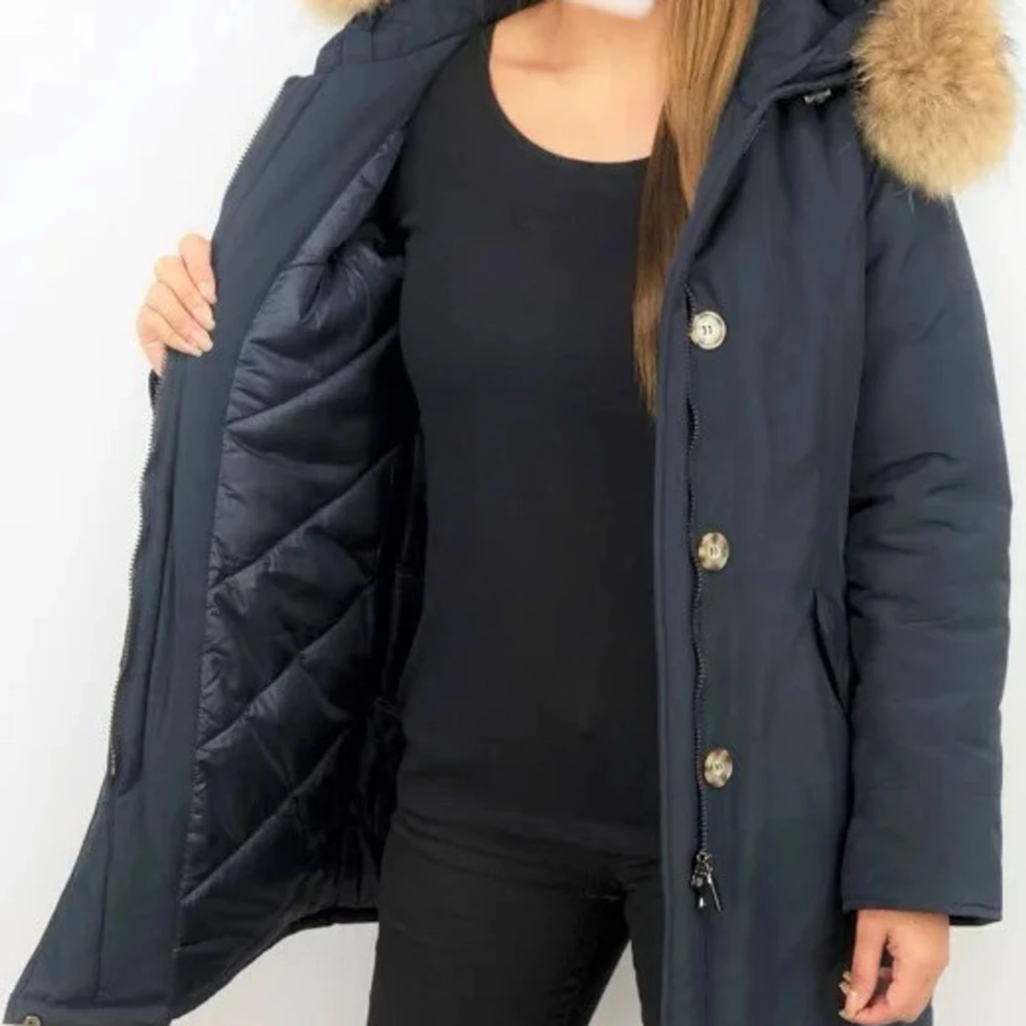 Mörkblå parkajacka med päls - 93