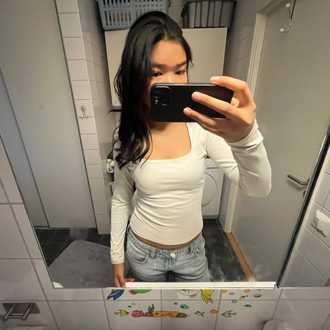 Långärmad vit tröja - 90