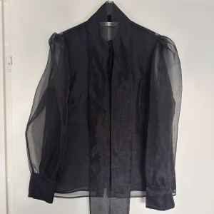 Festlig mesh blus/skjorta från Zara - Endast testad Storleken är L (normal i storleken) Rak modell  Svart band som är fäst vid nacken Puffiga armar  Knäpper med knappar