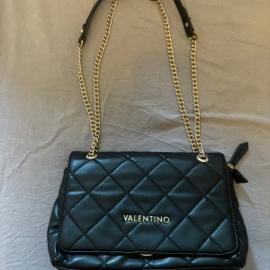 Svart quiltad axelväska från Valentino - Säljer en elegant svart axelväska från Valentino i mycket bra skick. Väskan är quiltad med guldfärgade kedjedetaljer och har en praktisk dragkedja. Perfekt för både vardag och fest! Väskan är använd en del men fortfarande skitsnygg. Köp för 1500 kr säljer för 600/700kr 