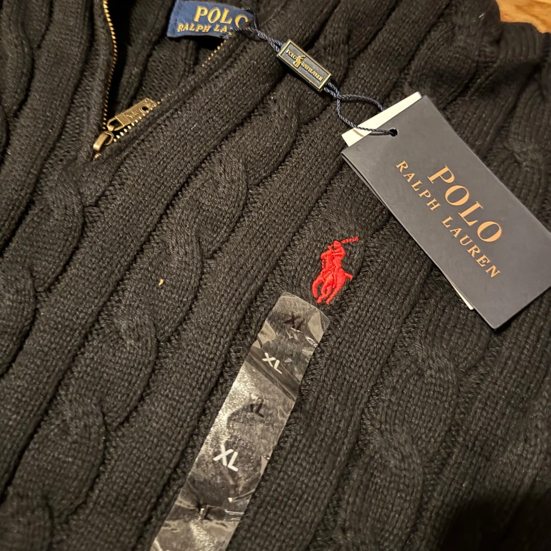 Svart quarter zip stickad tröja, Polo Ralph Lauren, XL - 90