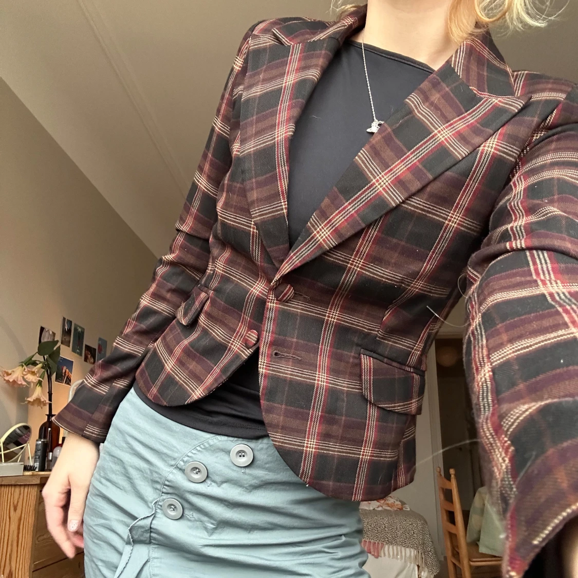 Rutig kavaj i röd och svart - 92