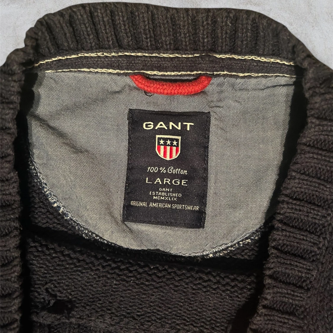 Marinblå Stickad Gant Crewneck - 4