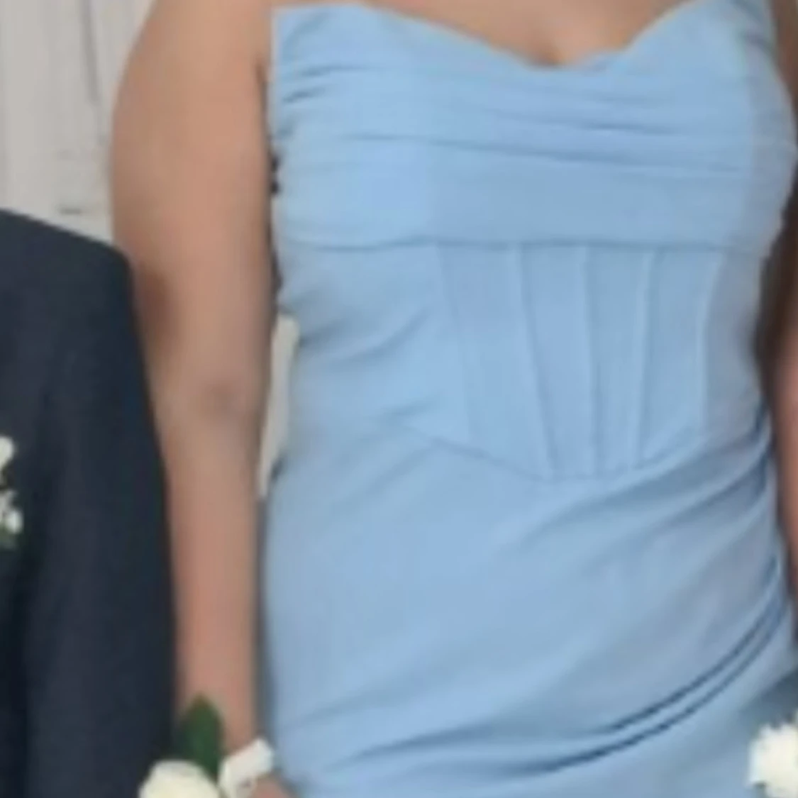 Ljusblå axelbandslös långklänning - 1