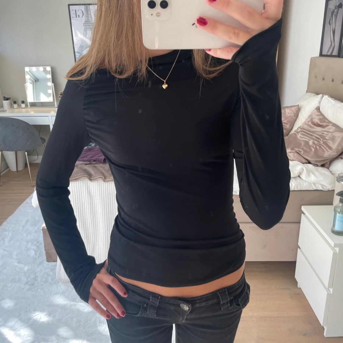 Svart långärmad polotopp i stretch