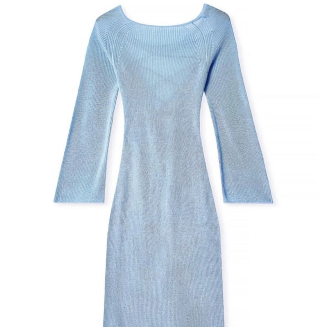 Ljusblå stickad långklänning med snörning - 2