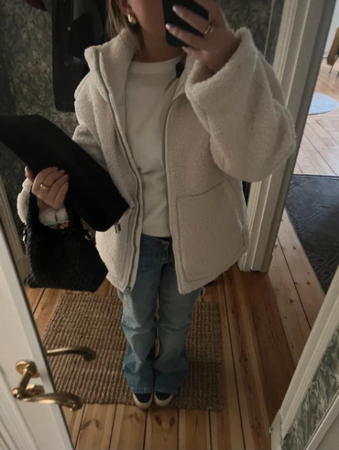 Beige teddyjacka med dragkedja