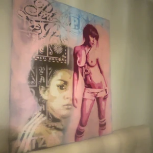 Skit cool och unik PATZAC tavla🩷🎆 - Säljer min älskade favorit tavla😖😖köpt här på plick för 1000kr. En färgstark och unik tavla som är street art inspirerad rosa och lila toner. Perfekt för att ge den där extra tutchen i rummet!! Bredd 65cm längd 81cm säljer så jag gjort om i mitt rum och den inte passar in längre🩷🩷 Tveka inte att skriva om du har några frågor! Tar bud också