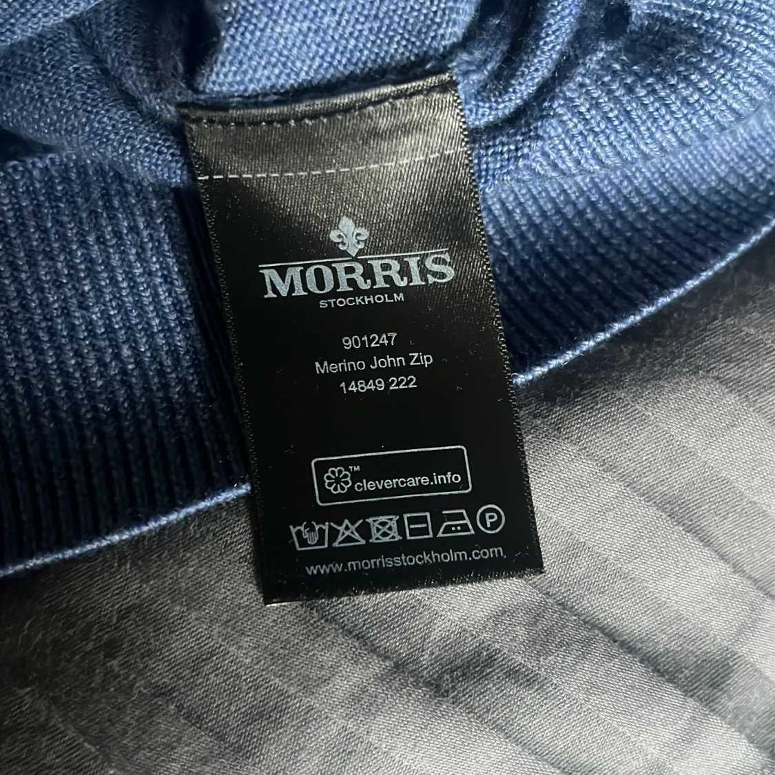Blå merinoulltröja Morris half zip - 3