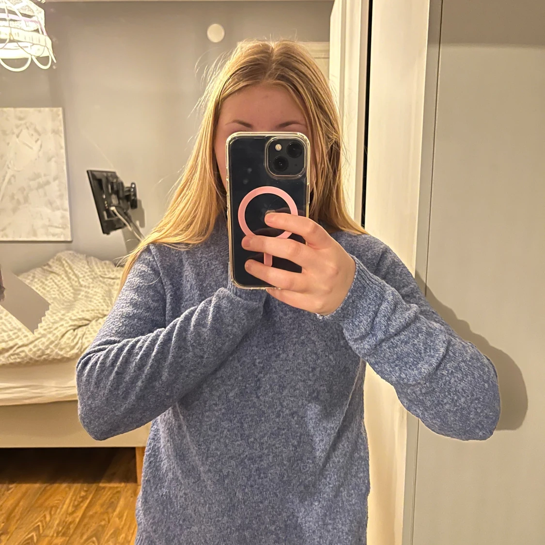 Blå stickad doffy tröja från Vero Moda - 2