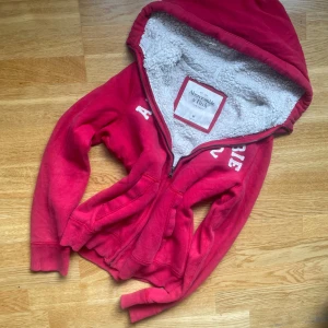 Röd Abercrombie & Fitch Y2K Hoodie med foder  - Säljer en Abercrombie & Fitch Hoodie i storlek M.   -väldigt bra skick  Tröjan är väldigt tjock vilket gör den optimal inför hösten.  Fodret innuti är väldigt mysigt💕 Vid fler frågor hör av dig!