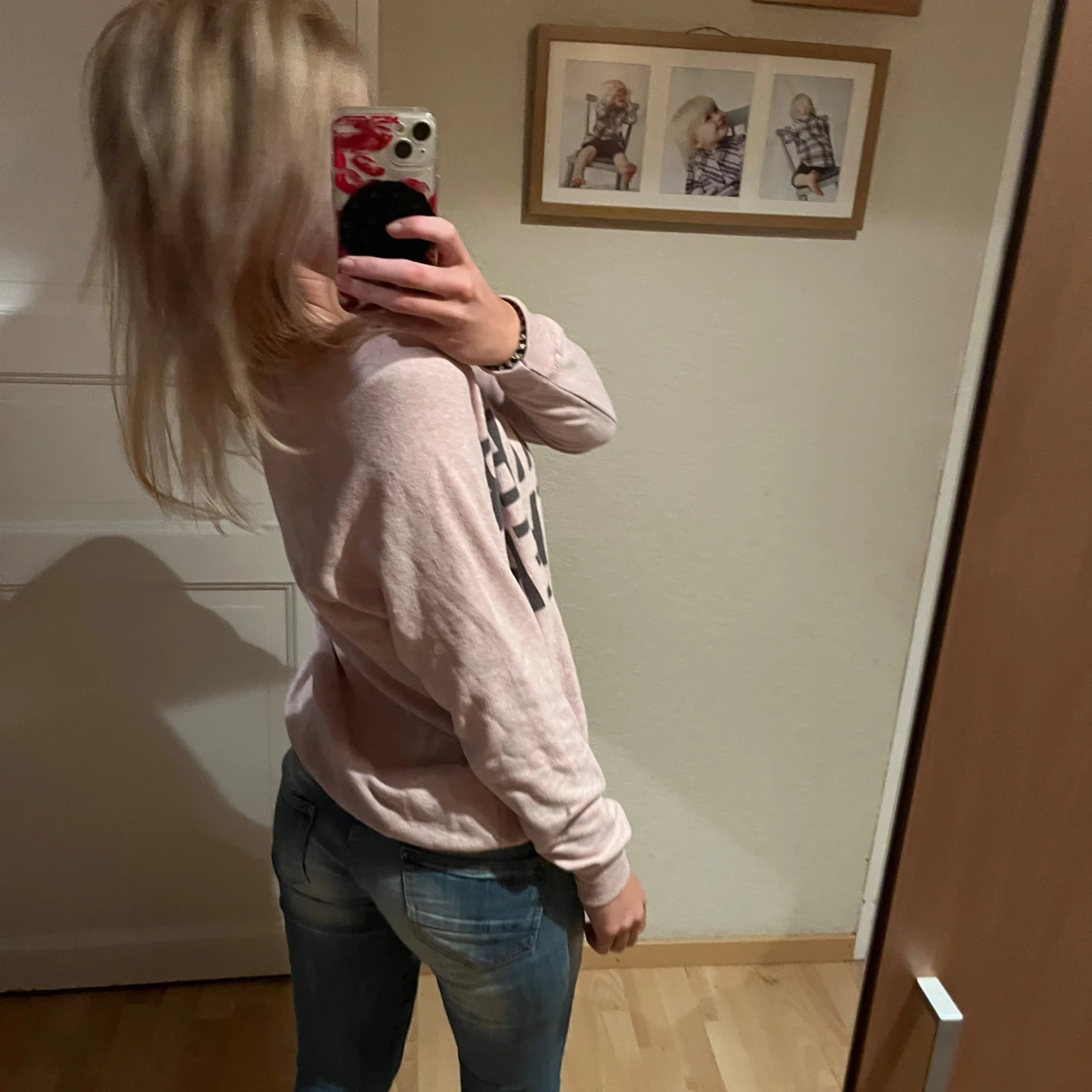 Ljusrosa sweatshirt med tryck - 1