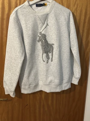 Grå sweatshirt från Polo Ralph Lauren - Snygg grå sweatshirt från Polo Ralph Lauren med stort broderat polospelare-motiv på bröstet. Tröjan har rund halsringning, ribbade muddar och är tillverkad i mjukt bomullsmaterial. Perfekt för en avslappnad och stilren look. Passar hur bra som nu för vården som närmar sig. Priset går allt att diskutera 