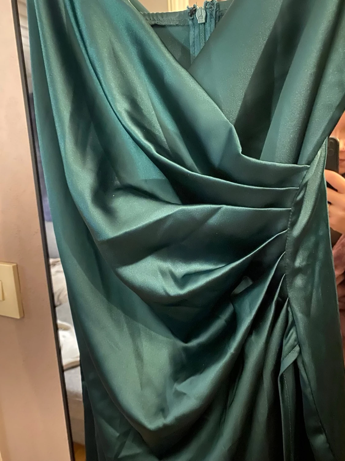 Mörkgrön långklänning med pärlband - 3