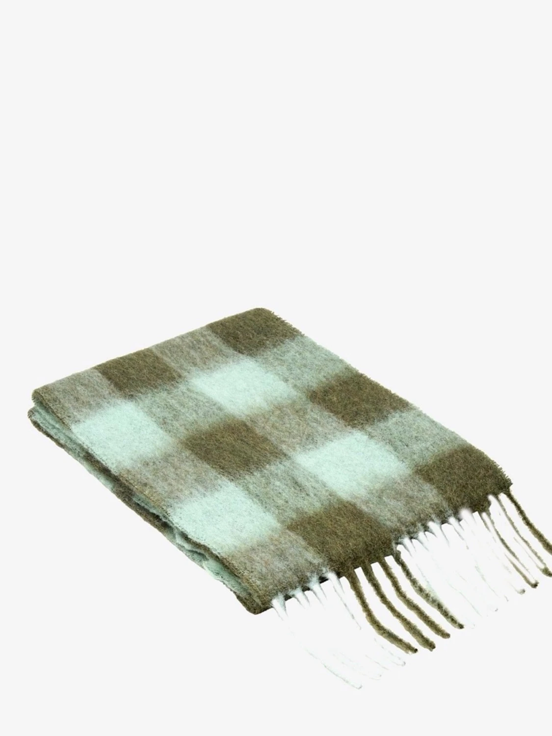 Rutig halsduk i ullmix grön/vit - 1