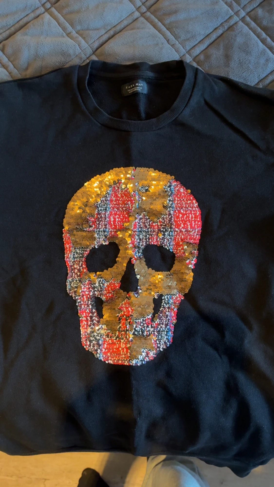 Svart tröja med paljett-skalle Zara Man - 1