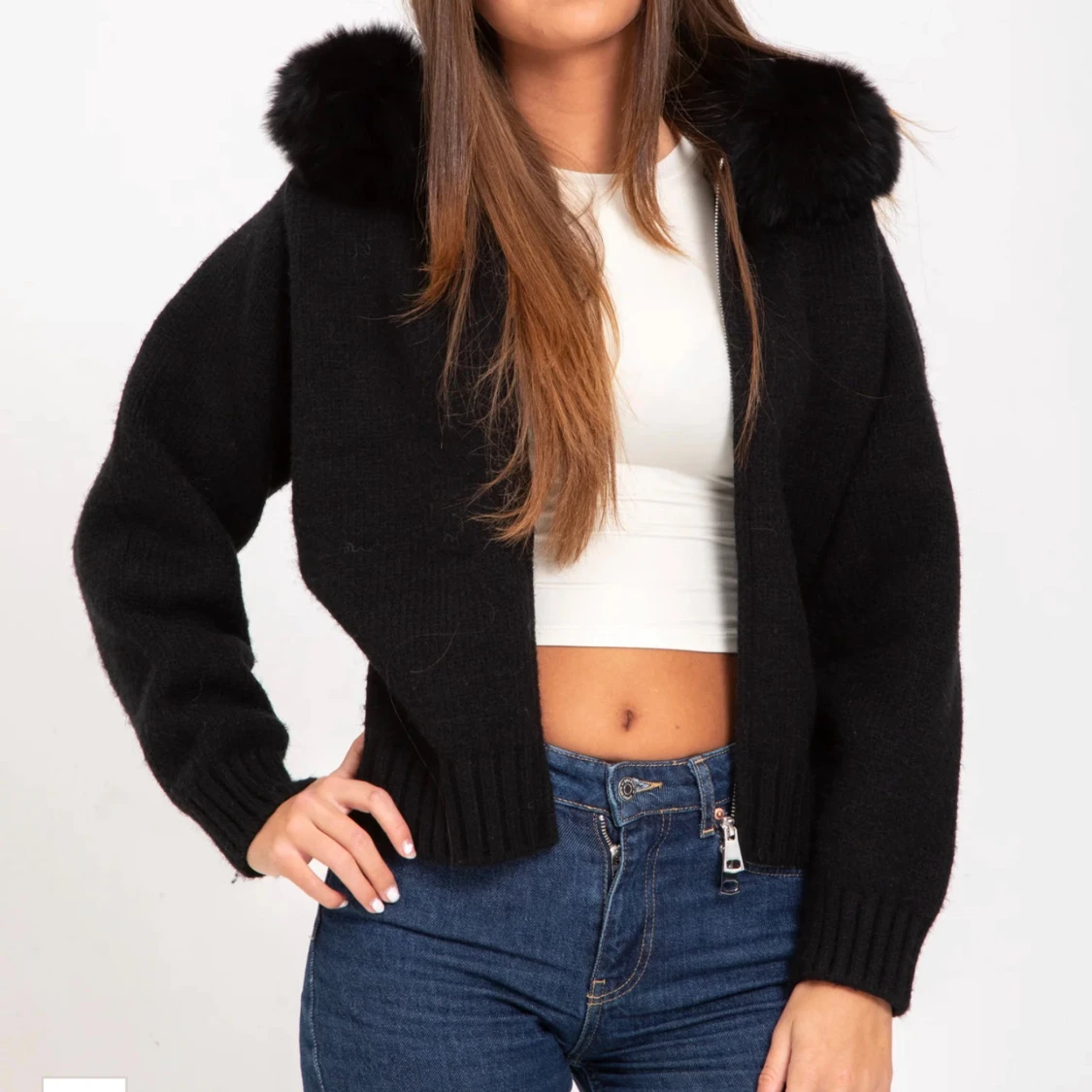 Svart cardigan jacka med päls ( Alessa)