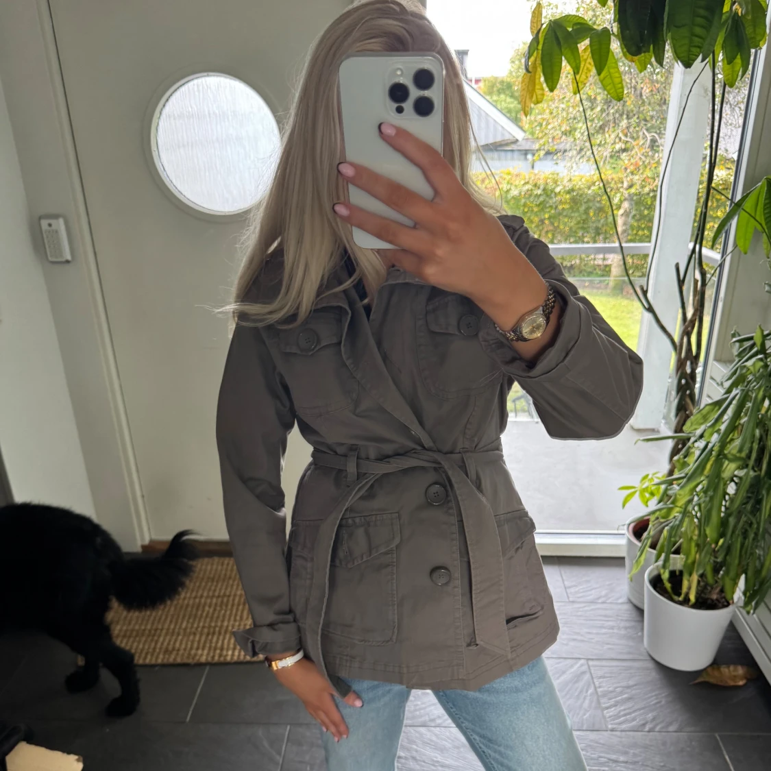 Grå trenchcoat kappa - 1