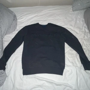 Svart sweatshirt från House Brand L - Svart sweatshirt från House Brand i storlek L i barn med diskret texten 'DISORDERED' broderad på bröstet. Tröjan har quiltad struktur, rund hals och långa ärmar. Perfekt för dig som gillar stilrena och bekväma plagg.
