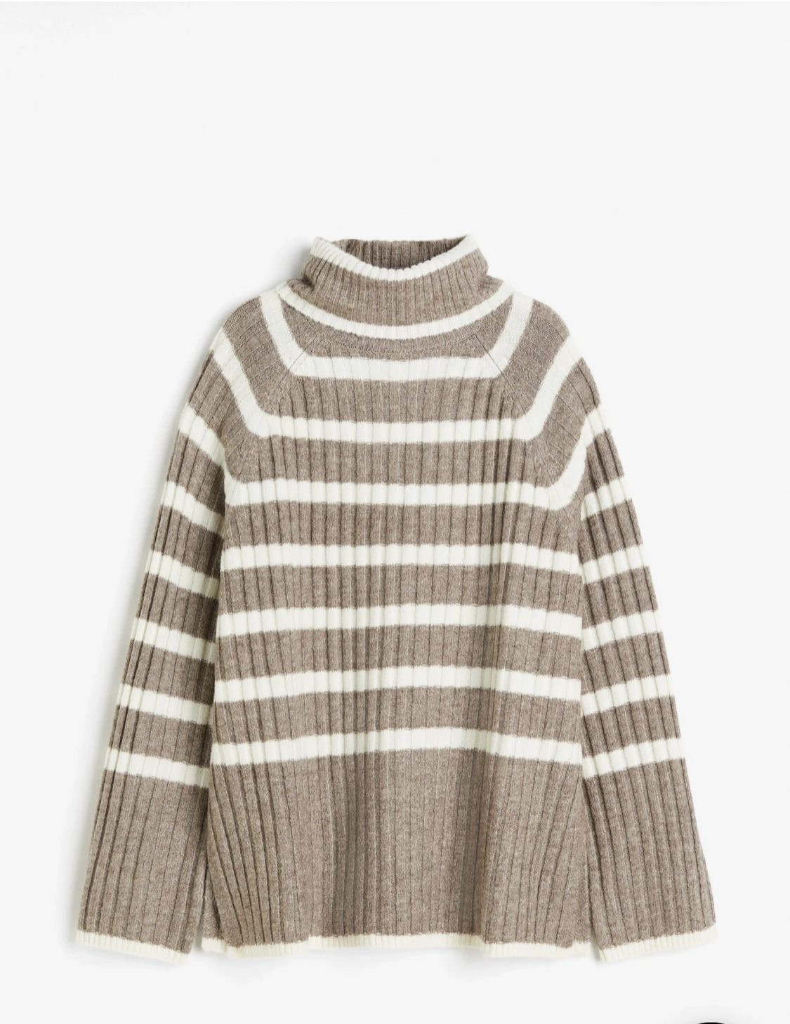 Randig beige polotröja i ullmix - 1