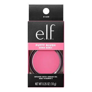 e.l.f. Putty Blush Bora Bora - Krämrouge från e.l.f. i färgen Bora Bora, en fräsch och livlig rosa nyans. Kommer i en rund burk med svart lock och vit logga. Perfekt för att ge kinderna en naturlig och mjuk glow. Lätt att applicera med fingrar eller borste.