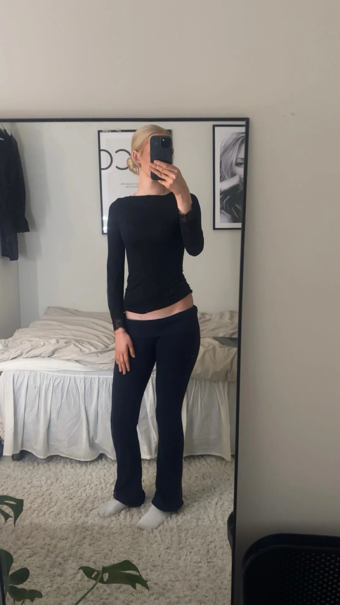 Mörkblå ribbade stickade byxor - 2