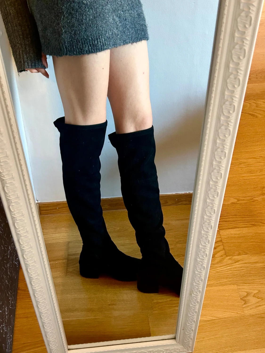 Svarta overknee boots i mocka - 1