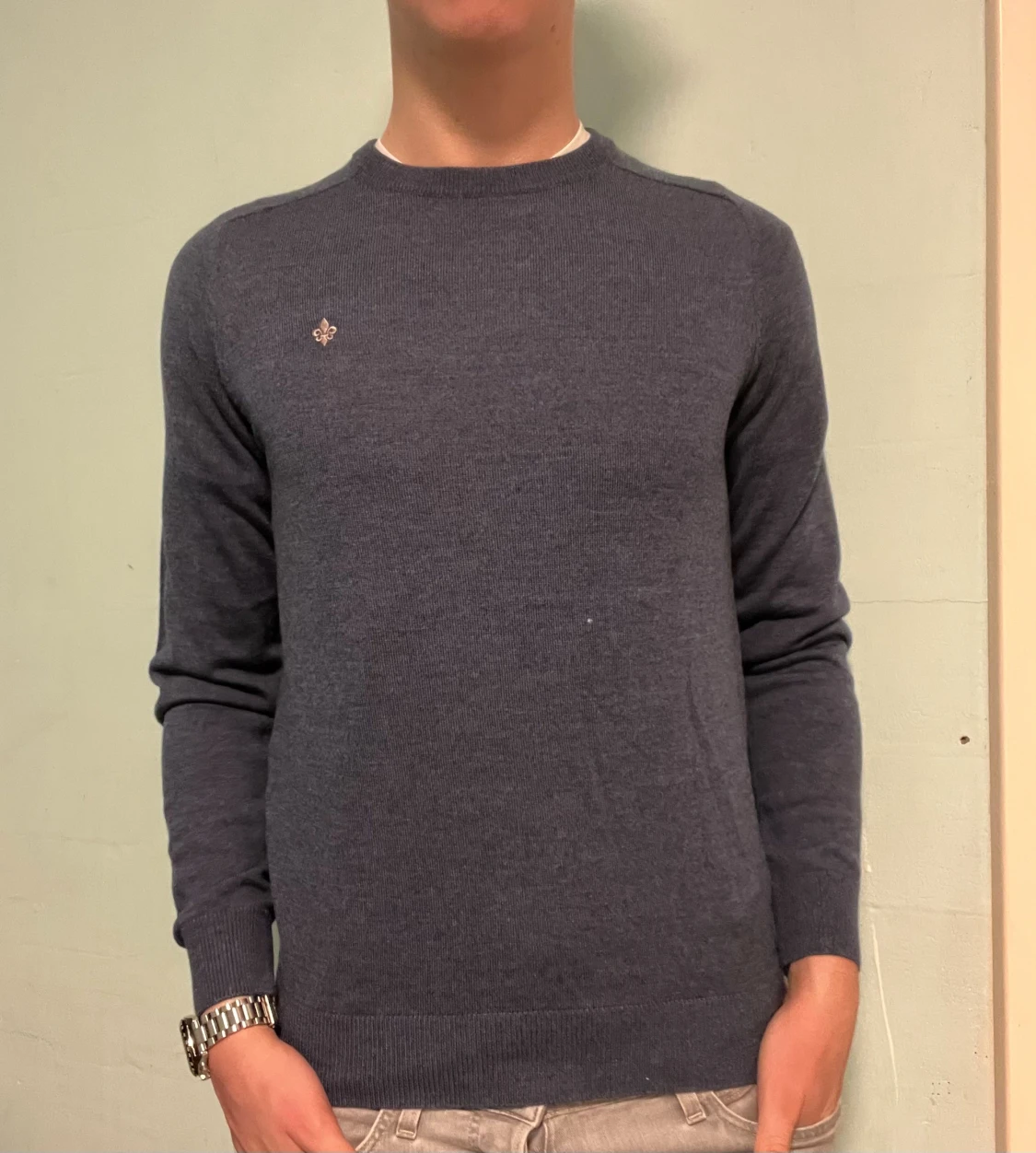 Morris 100% merinoull tröja blå  - 1