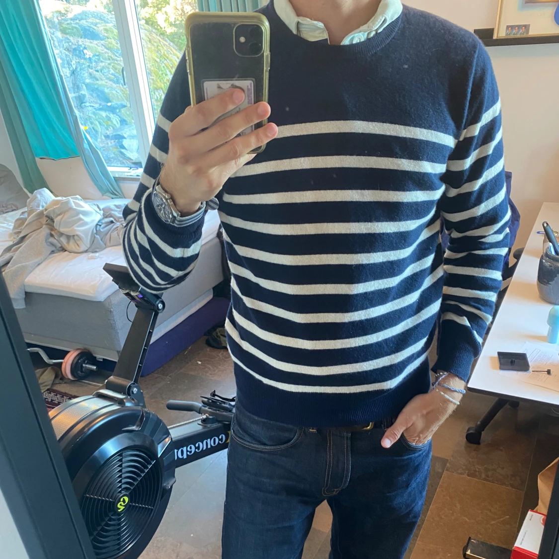 Randig marinblå kashmirtröja Soft Goat