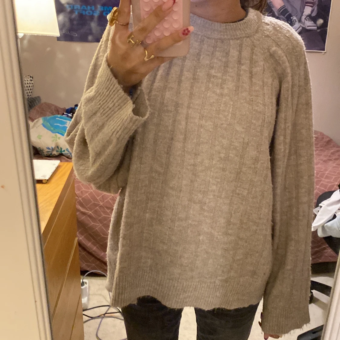 Beige stickad tröja från 157, S - 2