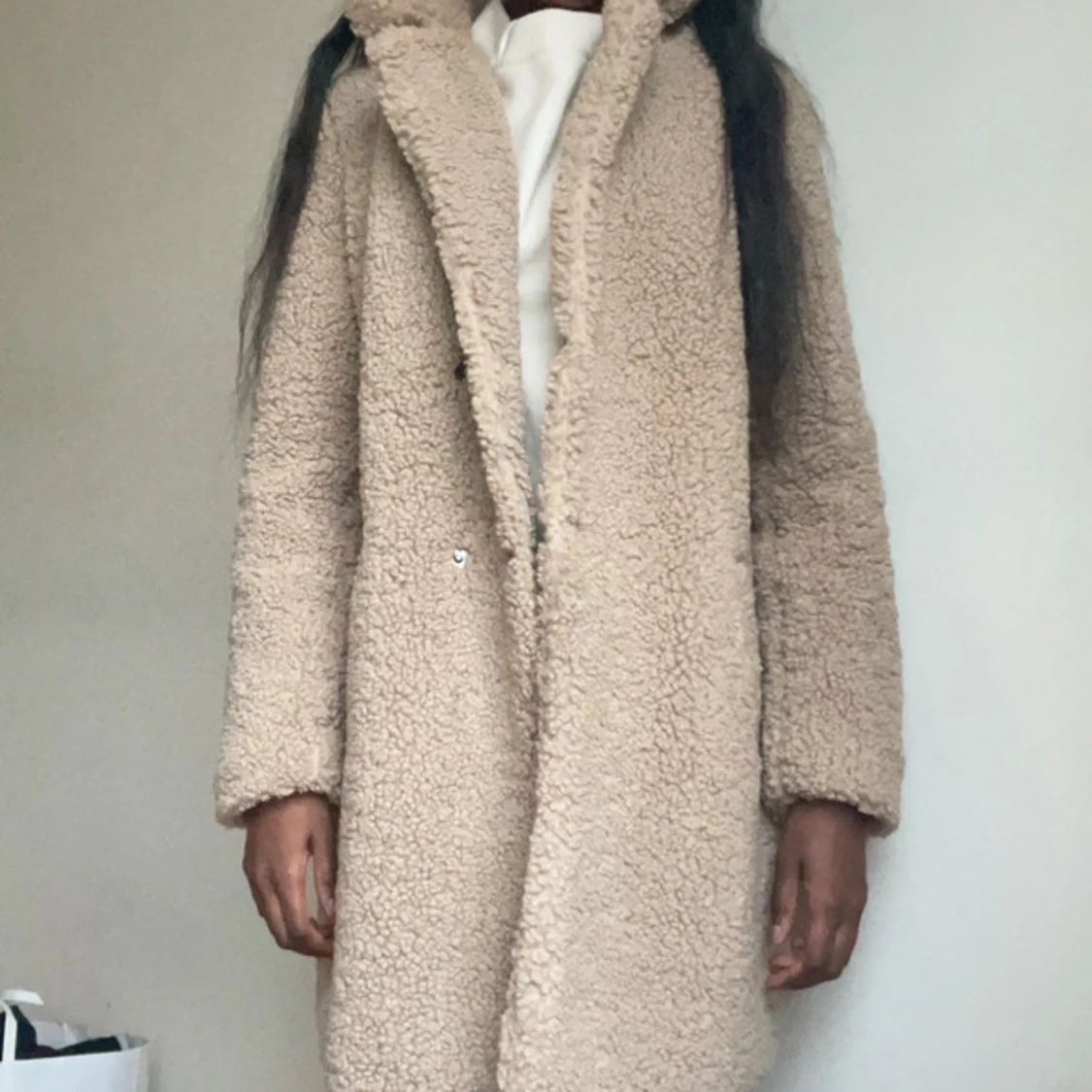 Beige teddyjacka i lång modell - 1