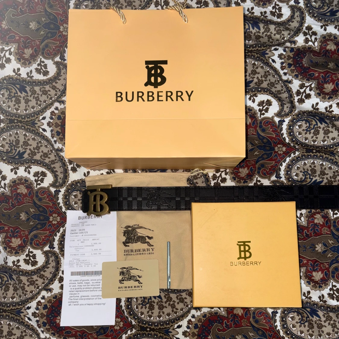 Beige och rutig Burberry bälte - 1