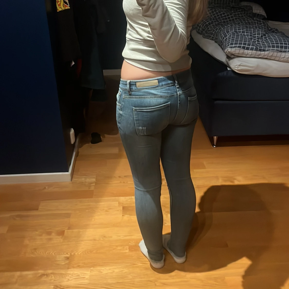 Blå skinny jeans med låg midja - 1