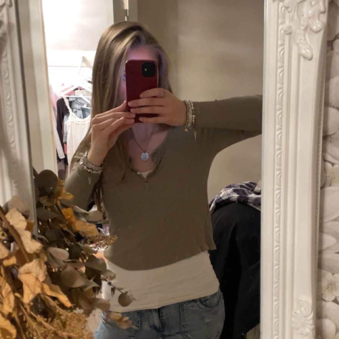 Grön ribbad långärmad topp - 2