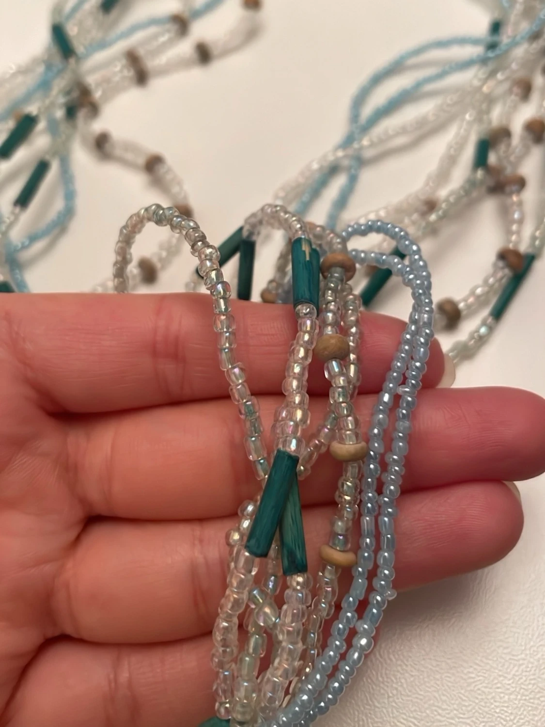 Pärlset halsband och armband blå/vit - 2