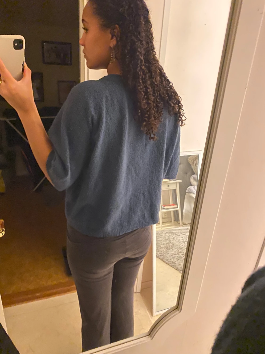 Blå stickad trekvarts tröja - 2