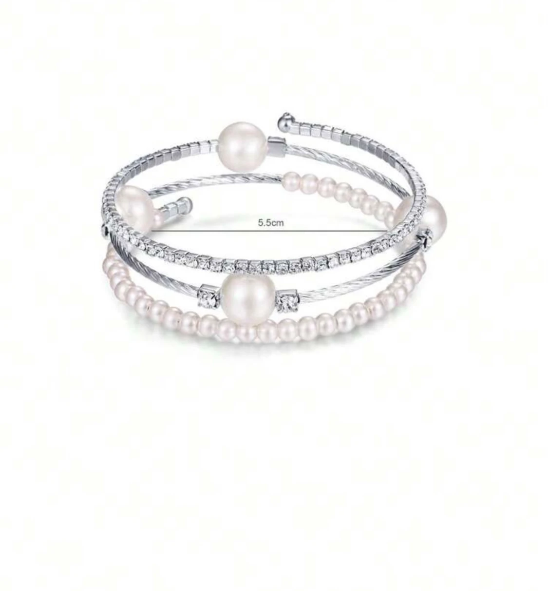 Silverfärgat armband med pärlor och strass - 2