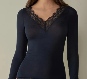 Mörkblå långärmad spetsdetaljerad topp - Den har ett hål under armen som går att sy ihop men säljer då den ej kommer till användning. Priset kan diskuteras!💓