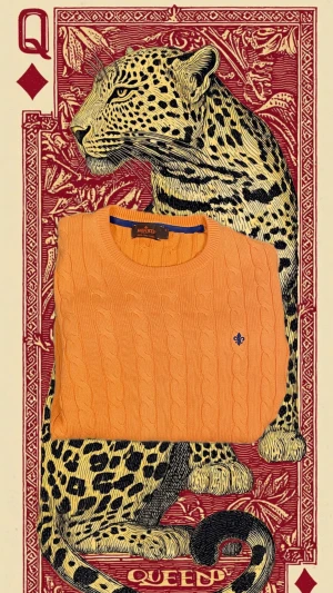 Orange kabelstickad tröja Morris S - Orange kabelstickad tröja från Morris i 100% pima bomull. Klassisk modell med rund hals, ribbade muddar och blå broderad logga på bröstet. Perfekt för dig som vill ha en färgstark och stilren look.