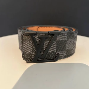 Svart rutigt skärp med silverfärgat spänne - Snyggt svart bälte med rutigt mönster och ett stilrent silverfärgat spänne. Bältet har en klassisk form och är tillverkat i skinn med en brun insida. Perfekt för att lyfta din outfit med en modern touch.