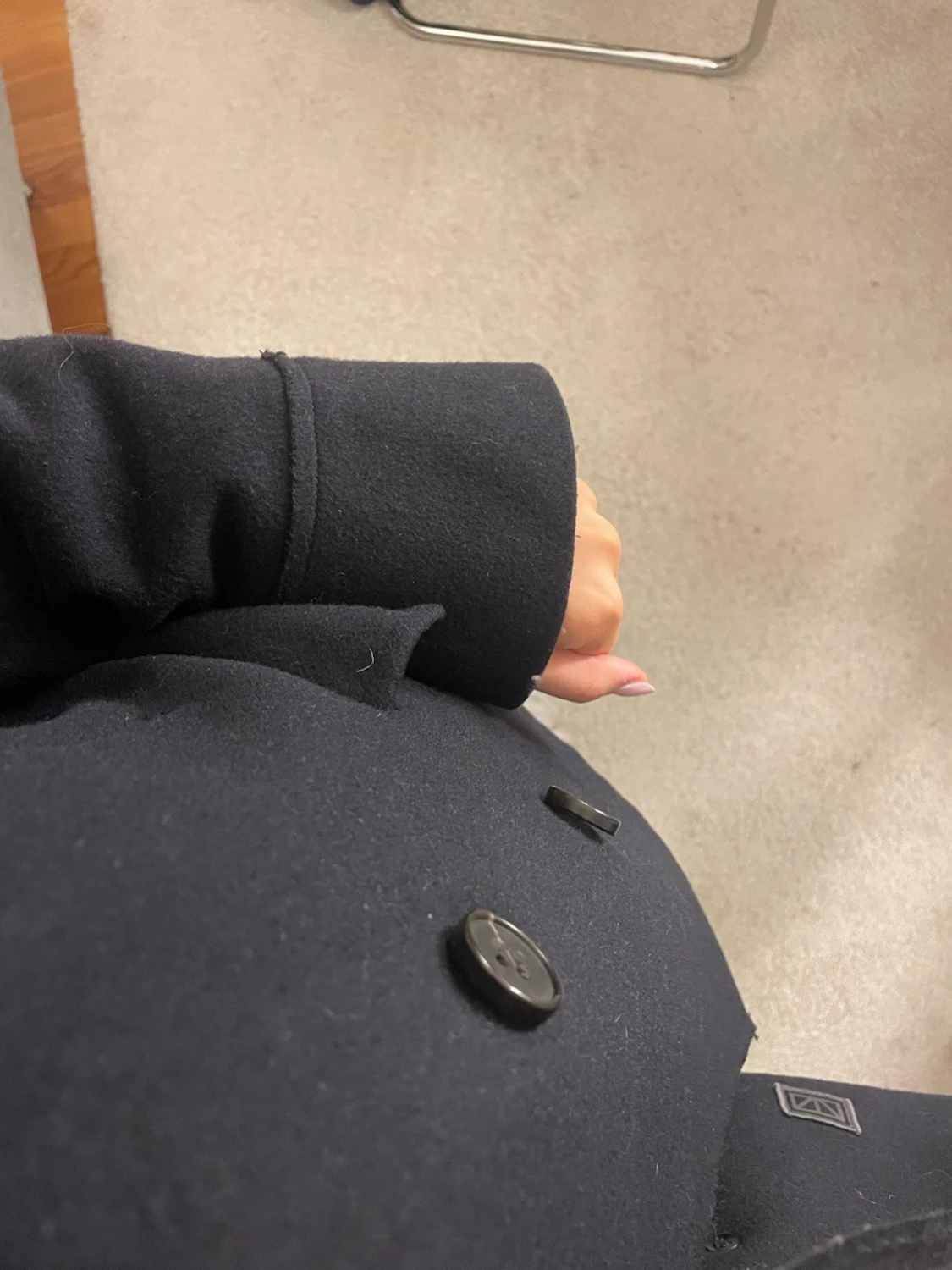 Svart/marinblå kort kappa i ull - 2